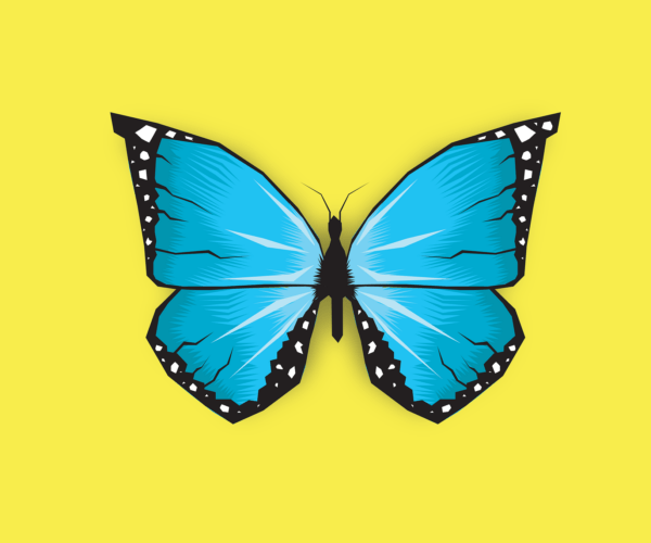 Blauer Schmetterling auf gelbem Hintergrund