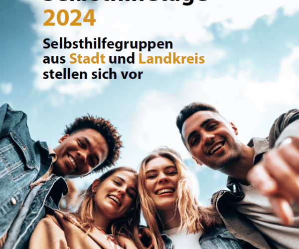 Mehrere Personen auf einem Flyer mit der Überschrift "Selbsthilfetage 2024"