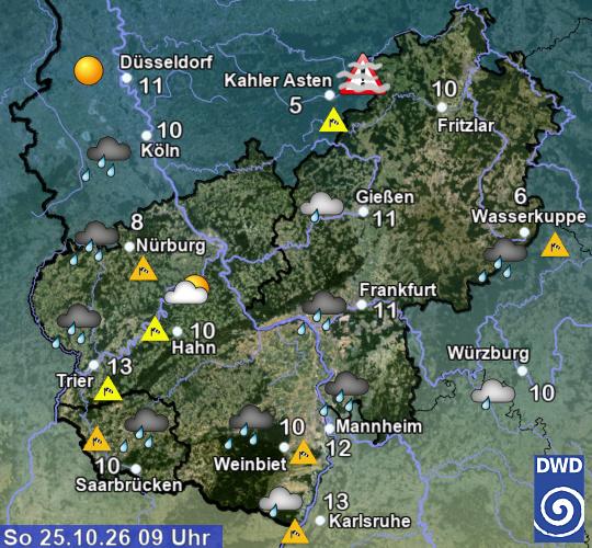Wetter im Bachgau am Sonntag, 25. Oktober: Regen und kräftige Windböen